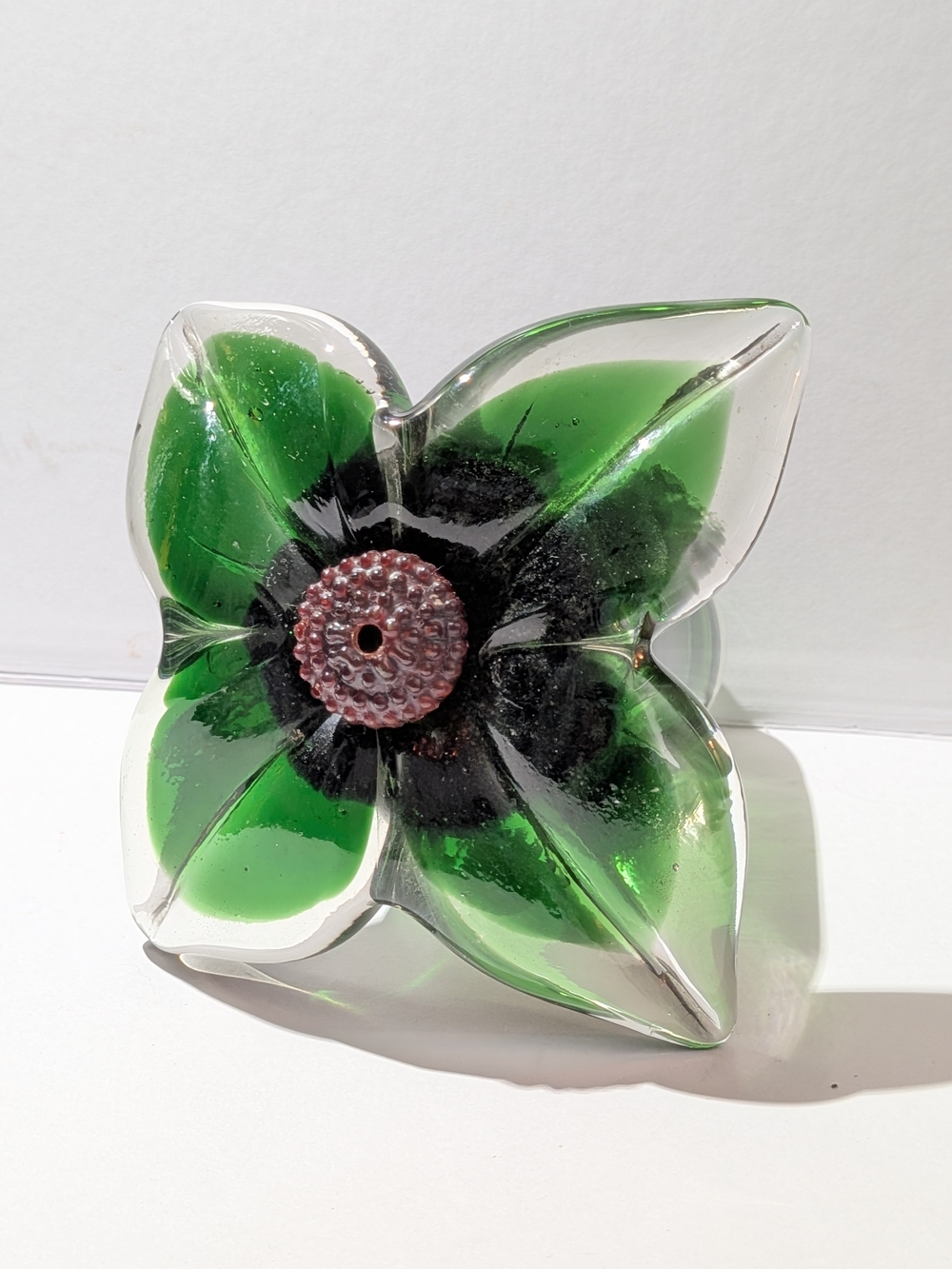 1950s-60s 🥀 Emerald Green Murano Glass Flower (Mid-Century) Single Flower Vase
